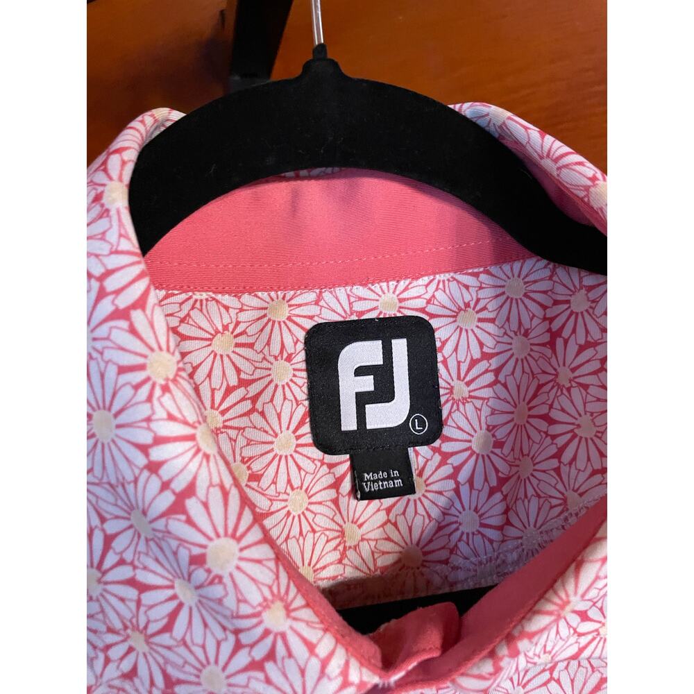 FootJoy Men's Golf Polo Shirt Pink All Over Print Daisy Performance Stretch sz L - Picture 9 of 9
